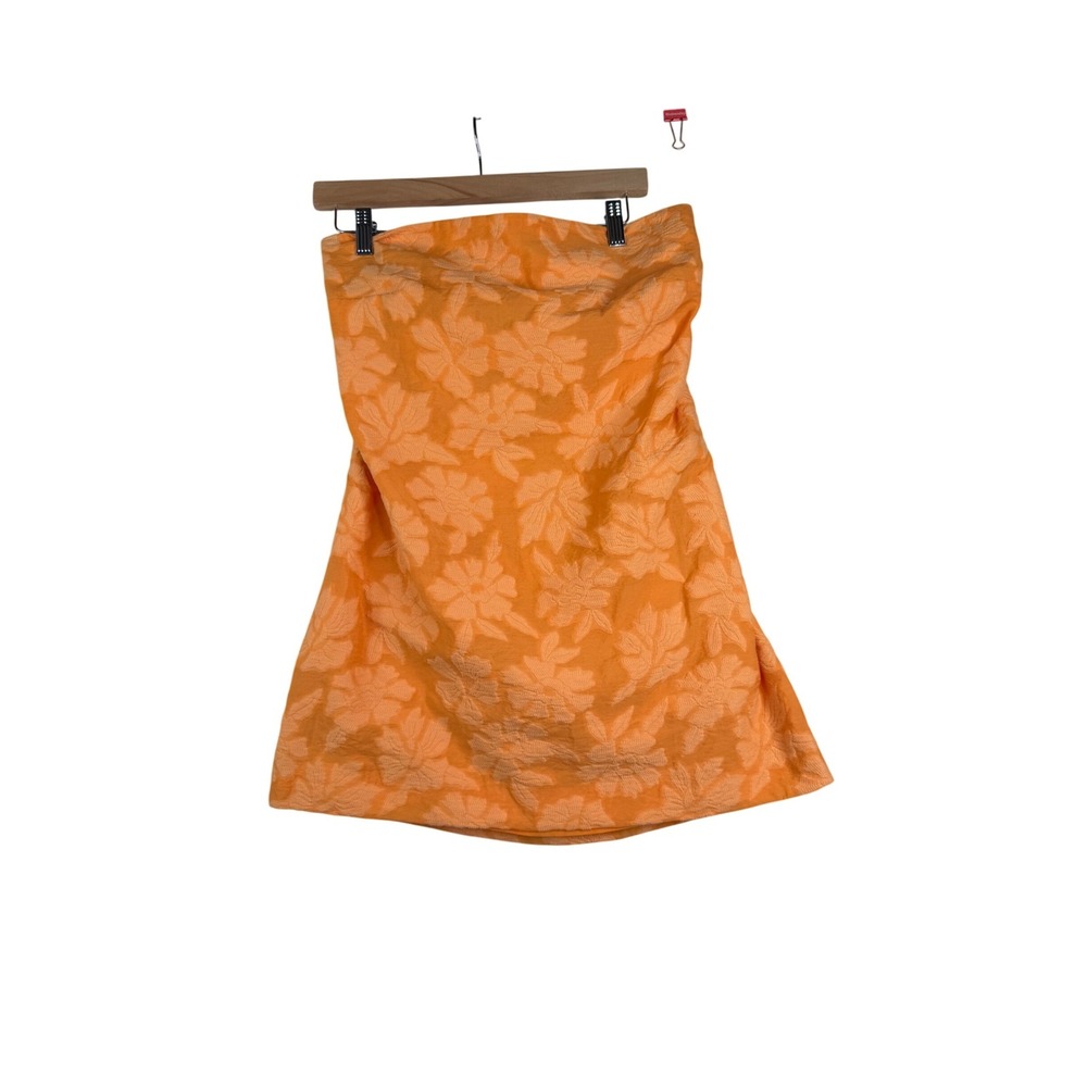 Anthropologie Leaf Print Jacquard‎ Textures Strapless Mini Dress size 12 Orange